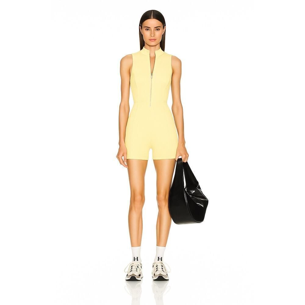 GIGI C Activewear Revolve Keelan Romper Women's Medium Butter Yellow Sleeveless